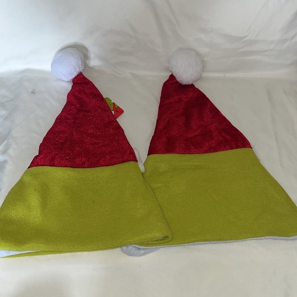 Lot 2 Dr. Seuss The Grinch Santa Holiday christmas adult Hat green red NWT - Picture 2 of 2
